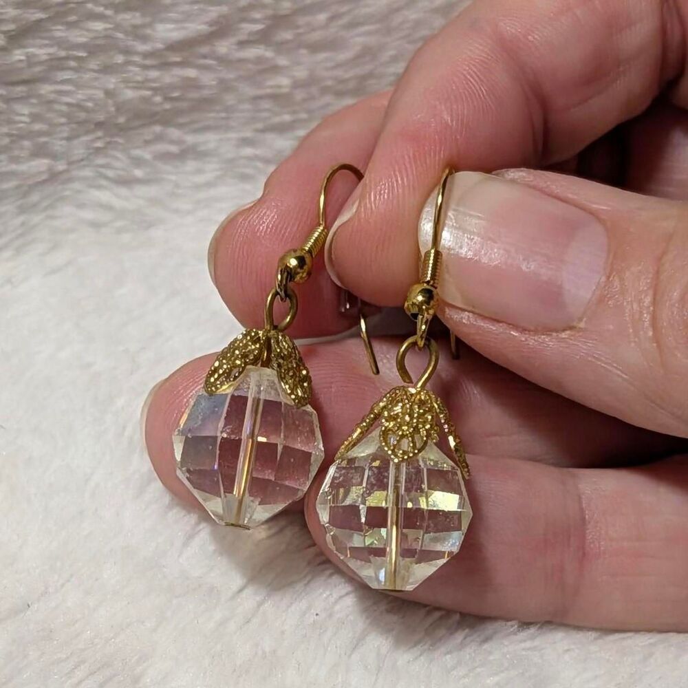 Vintage Aurora Borealis AB Crystal Lantern Drop Earrings